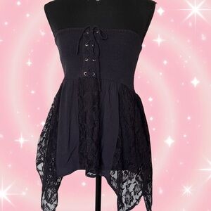 Venus Black Fairy Goth Tube Top With Asymmetric Lace Hem Size Large